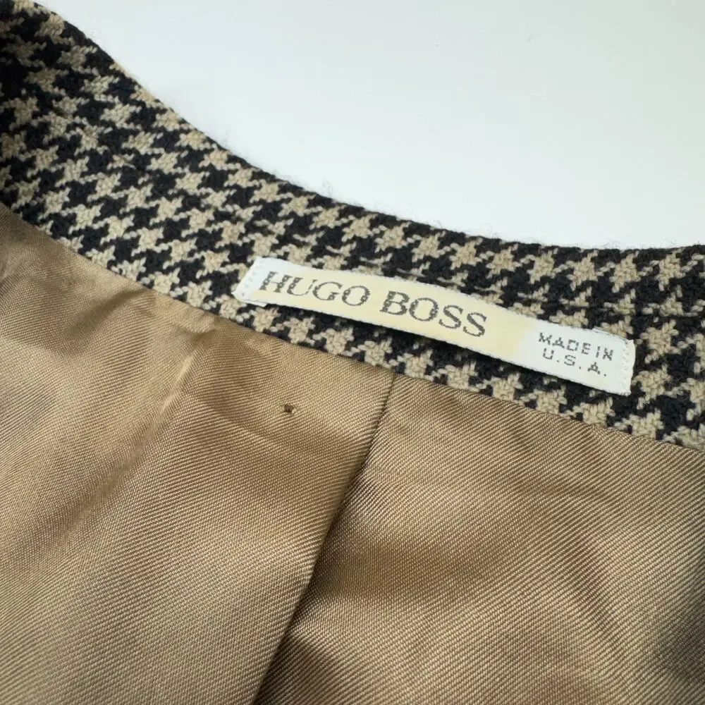 Vintage Mens Hugo Boss Brown Houndstooth Sport Coat Blazer Suit Jacket 38R USA